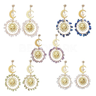 Vintage Gemstone Ear Studs EJEW-JE05807-1