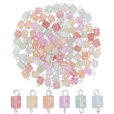100Pcs Crackle Glass Cube Connectors Charms PALLOY-HY00066-1