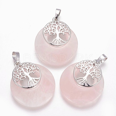 Natural Rose Quartz Pendants G-F573-C12-1