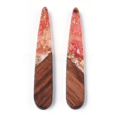Transparent Resin & Walnut Wood Pendants RESI-N039-69E-1