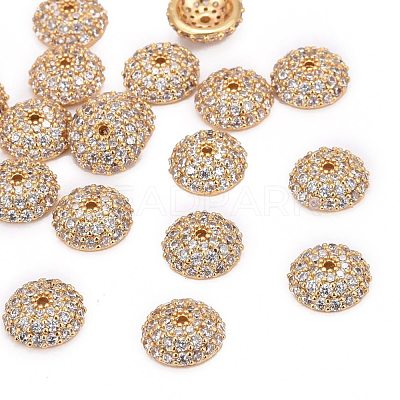 Apetalous Half Round/Dome Brass Micro Pave Cubic Zirconia Bead Caps ZIRC-D062-G-1