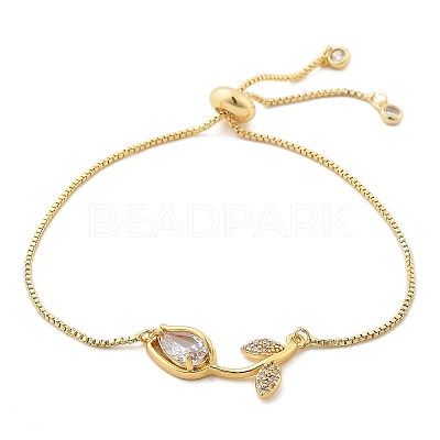 Brass Micro Pave Clear Cubic Zirconia Slider Bracelets BJEW-C089-05G-1