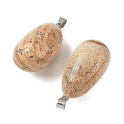 Natural Picture Jasper Tumbled Stone Pendants GG-K002-06F-1