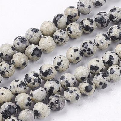 Natural Dalmatian Jasper Stone Bead Strands X-G-R193-14-6mm-1