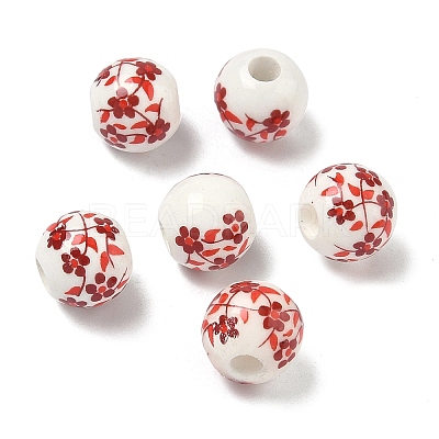 Floral Printed Porcelain Beads PORC-M531-2-1