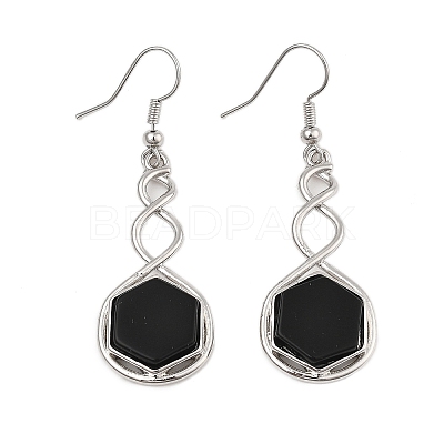 Hexagon Natural Obsidian Dangle Earrings EJEW-K298-01P-08-1
