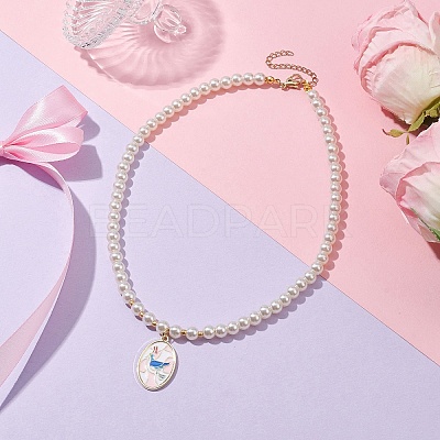 White Glass Pearl Beaded Necklaces NJEW-JN04652-05-1