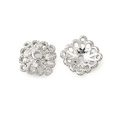 Flower Brass Clear Cubic Zirconia Bead Caps KK-V008-01P-1