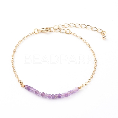February Birthstone Natural Amethyst Beaded Bracelets BJEW-JB06092-02-1