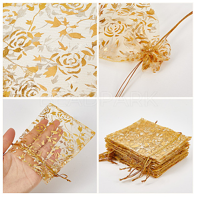 100Pcs Rose Printed Organza Bags OP-SP0001-06B-1