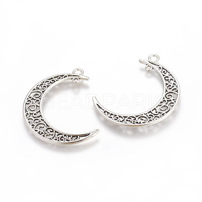 Tibetan Style Alloy Hollow Moon  2-Loop Link Pendants X-TIBEP-5312-AS-LF-1