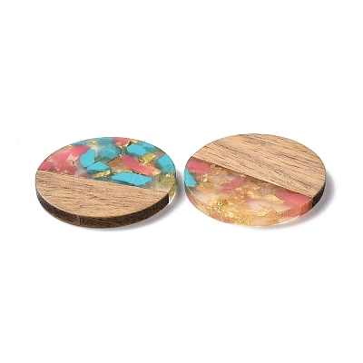 Transparent Resin & Walnut Wood Pendants RESI-N025-045D-1