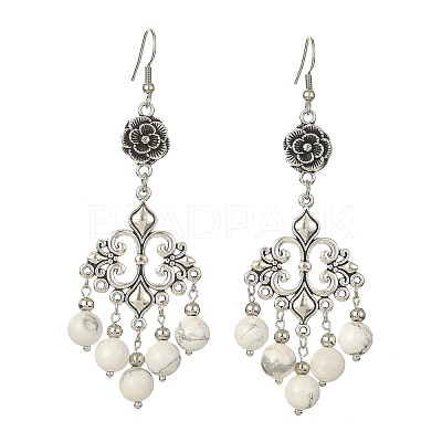 Natural Howlite Beaded Drop Earrings EJEW-JE05385-01-1