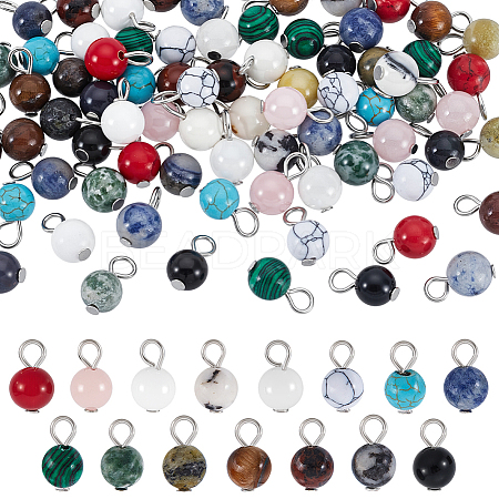 90Pcs 15 Colors Natural & Synthetic Gemstone Pendants PALLOY-PH01835-1