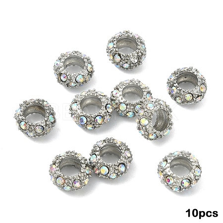 10Pcs Alloy Rhinestone European Beads CPDL-YW0001-02C-1