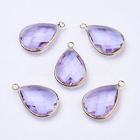 Golden Tone Brass Glass Teardrop Pendants X-GLAA-M006-A-14G-1