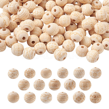 Cheriswelry 100Pcs 10 Style Unfinished Natural Wood European Beads WOOD-CW0001-03-1