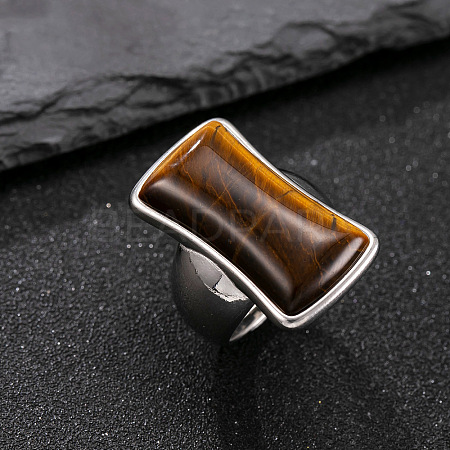 304 Stainless Steel with Natural Tiger Eye Finger Rings for Men FS-WG9BB25-19-1
