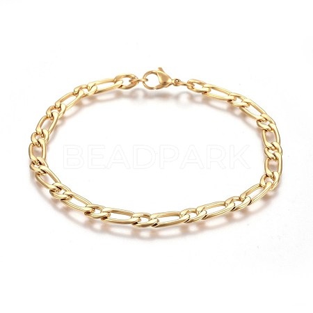 Ion Plating(IP) 304 Stainless Steel Figaro Chain Bracelets BJEW-L637-04A-G-1