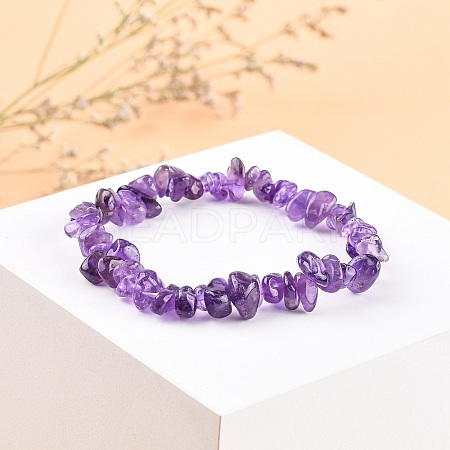 Amethyst Chips Stretch Bracelets BJEW-JB01308-03-1