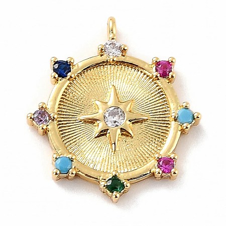 Eco-Friendly Brass Micro Pave Colorful Cubic Zirconia Pendants ZIRC-C027-06G-02-RS-1