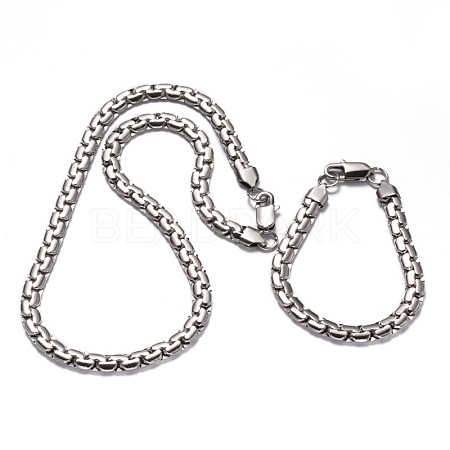 304 Stainless Steel Box Chain Necklaces and Bracelets Jewelry Sets SJEW-K029-P-1