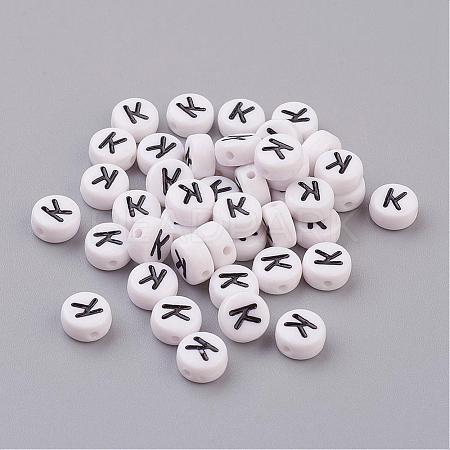 Flat Round with Letter K Acrylic Beads X-PL37C9070-K-1