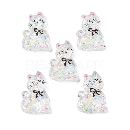 Transparent Resin Bowknot Kitten Decoden Cabochons RESI-M045-07D-1