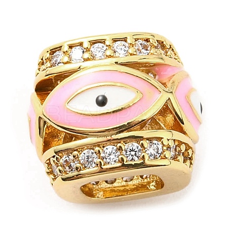 Rack Plating Brass Micro Pave Cubic Zirconia Evil Eye European Beads with Enamel KK-M247-34G-04-1