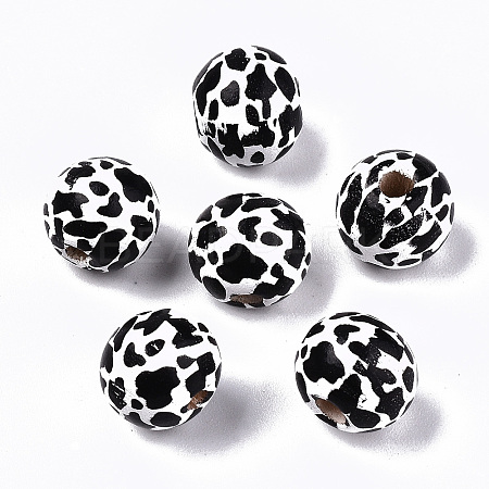 Printed Natural Wooden Beads WOOD-R270-07A-1