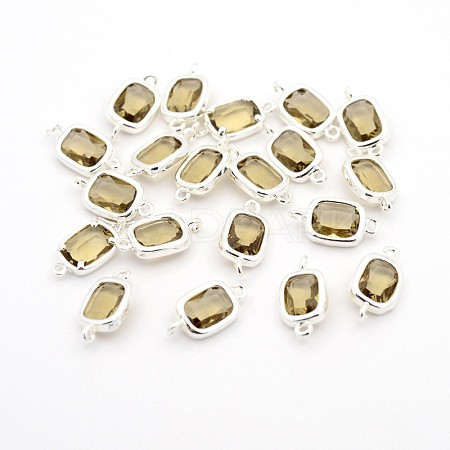 Silver Color Plated Brass Glass Rectangle Links Connectors GLAA-J075-06S-1