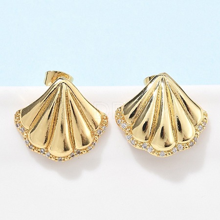 Brass Clear Cubic Zirconia Stud Earrings LS-EJEW-Q017-05B-G-1