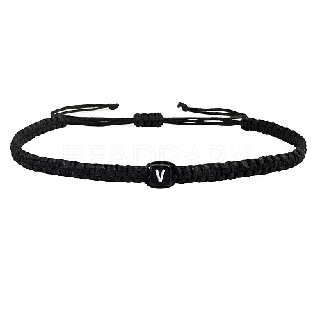 Adjustable Handmade Woven Waxed Polyester Cord Braided Bracelets with Acrylic Letter Beads OI4298-22-1