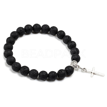 Cross Bracelet Women's European and American Fashion Personality Black Bracelet Ethnic Style Jewelry Lava Stone XK5170-10-1