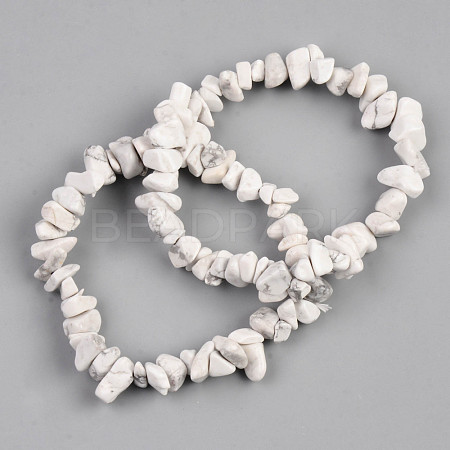 Unisex Chip Natural Howlite Beaded Stretch Bracelets BJEW-S143-27-1