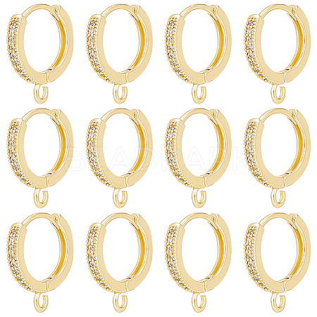 12Pcs Brass Micro Pave Clear Cubic Zirconia Hoop Earring Findings KK-UN0002-23-1
