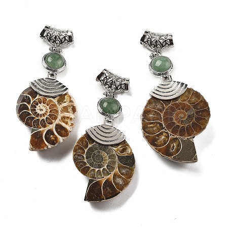 Natural Green Aventurine Fossil Snail Pendants G-F062-02-1
