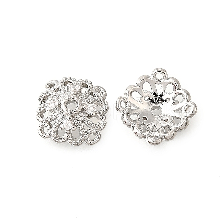 Flower Brass Clear Cubic Zirconia Bead Caps KK-V008-01P-1