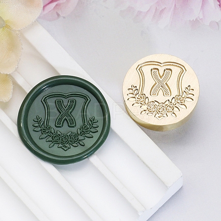 Golden Tone Round Wax Seal Brass Stamp Heads AJEW-Z034-02G-X-1