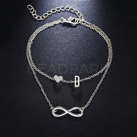 Alloy Infinity Heart Initial Charm Double Layer Anklets for Women FS-WG74AE6-04-1