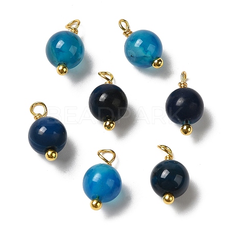 Dyed Natural Agate Round Charms with Real 18K Gold Plated Brass Loops KK-P242-09A-G01-1