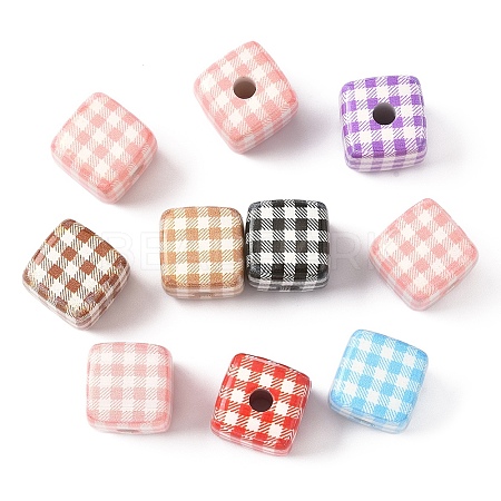 10Pcs Printed Opaque Acrylic Beads MACR-YW0004-19E-1