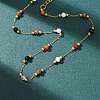 Natural Agate & Howlite & Synthetic Goldstone Faceted Round Bead 304 Stainless Steel Cable Chain Anklets for Women AJEW-G072-01G-2