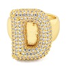 Brass Micro Pave Clear Cubic Zirconia Letter Open Cuff Ring for Women RJEW-M173-01G-D-2