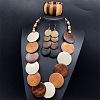 Bohemian Vintage Style Wooden Flat Round Beaded Necklaces & Dangle Earrings & Beadeed Bracelets Sets for Women FS-WGEDB9C-01-2