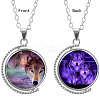 Double-sided Picture Glass Rotatable Pendant Necklaces NJEW-F200-08P-1