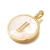 Rack Plating Brass Micro Pave Clear Cubic Zirconia Pendants with Shell KK-M309-42G-I-3