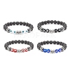 Natural Lava Rock & Synthetic Hematite Stretch Bracelet with Lampwork Evil Eye Beaded BJEW-JB08308-1