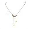 Natural Aquamarine Chip Beads Moon Pendant Brass Cable Chain Necklaces for Women NJEW-TA00257-04-4