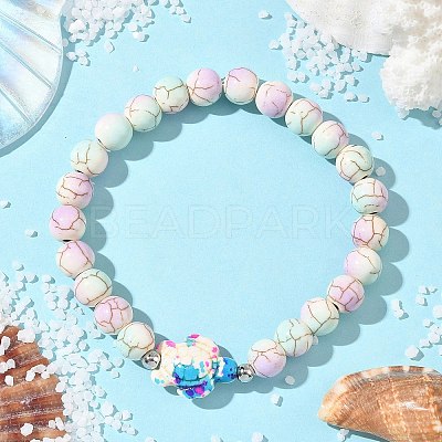 Baking Paint Synthetic Turquoise Round & Tortoise Beads Stretch Bracelets for Men Women BJEW-JB12340-01-1